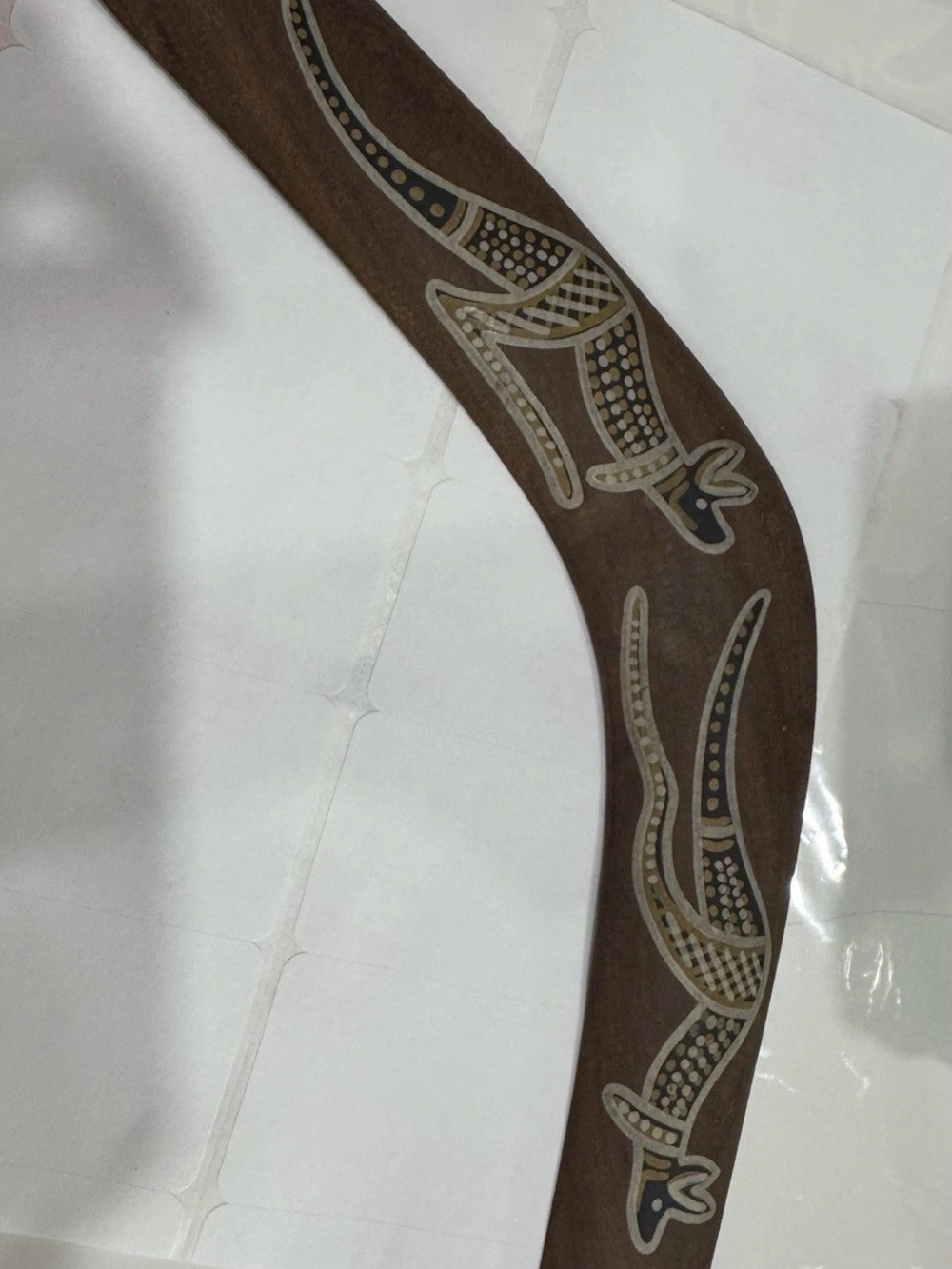 Vintage Australian Designs Wood Boomerang Handmade in Australia w Kangaroo Art